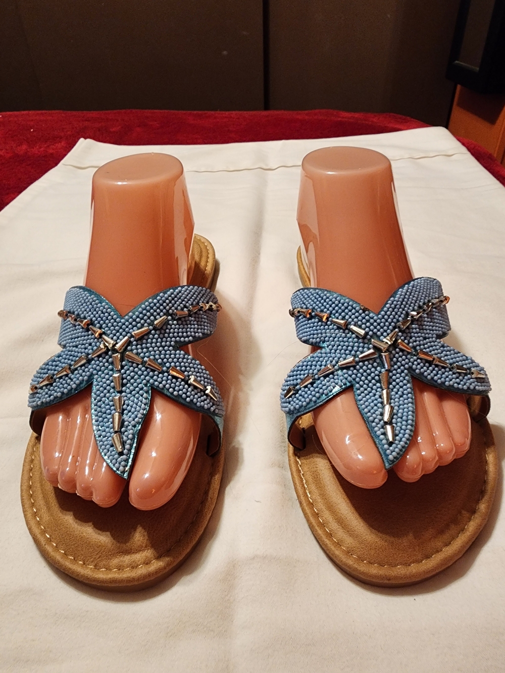 Jellypop size 9 Beaded Light Blue Starfish Slide Sandals - Women